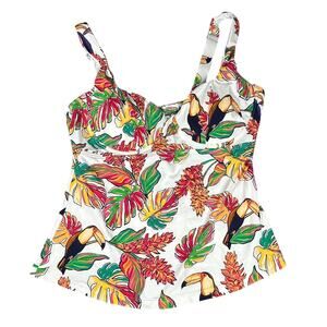 Mynah Tankini Swimsuit Top Womens Medium Tropical Parrots Print Underwire Beach